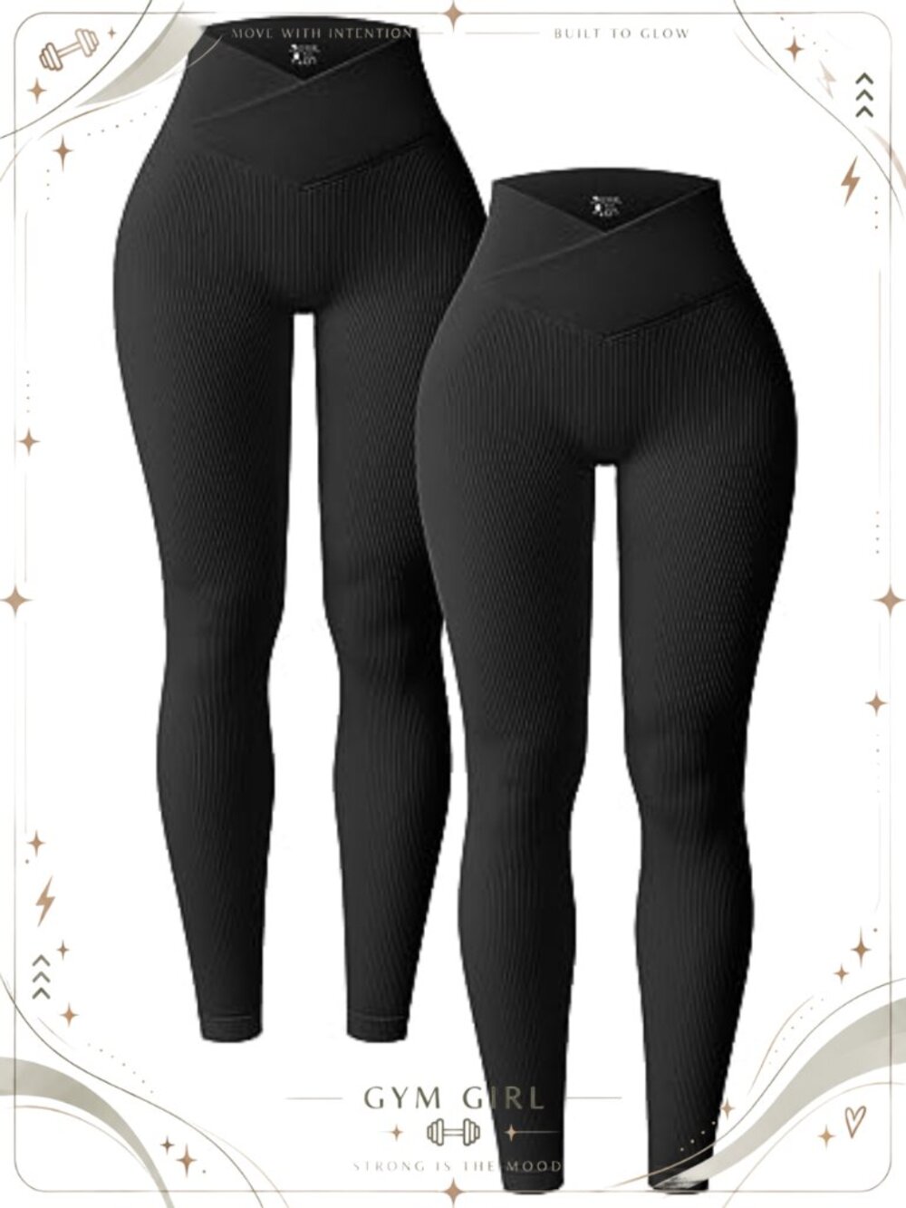 High Waisted Tummy Control Crossover Leggings Seamless Ribbed Yoga Gym